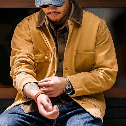 Maden Retro Heavyweight Canvas Jackets Multi-Pocket Lapel Thin Coats Autumn Casual Men's Jacket Winter Outwear Windbreaker