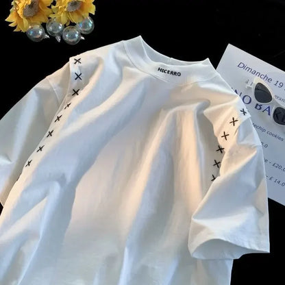 Korean Style Streetwear Design Sense Splicing T-shirt for Men and Women Summer Oversize Fashion Handsome Couple Style
