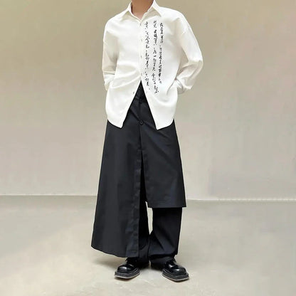 saferido Mens Japanese Double-Layer Irregular Splicing Culottes New Necessities Couple Lazy Style Retro Loose Wide-Leg Pants Unisex