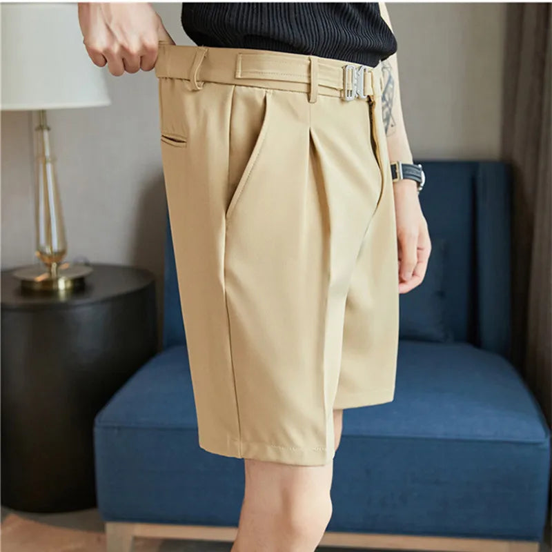 saferido Pleated Shorts Men Summer White Shorts Korean Fashion Casual Shorts Work Wear Clothes Breathable Comfort Slim Fit Bermudas