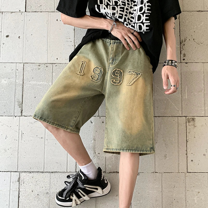 saferido  2024 Men Summer Vintage Oversize Loose Embroidery Jeans Men Straight Middle Shorts Male Casual Streetwear Denim Short Pant F19