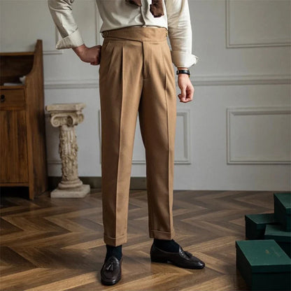 saferido New Casual Solid Color Suit Trousers Men Spring Trendy Belt High Waist Pants Male Business Office Fashion Pleated Straight Pants