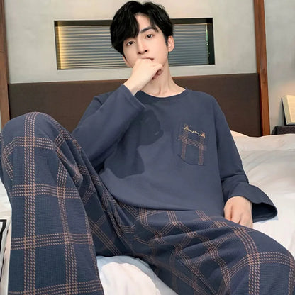 saferido Long Sleeve Pajamas Men's Spring New Cotton Plus Size Boys and Teenagers Can Wear Loungewear Outside