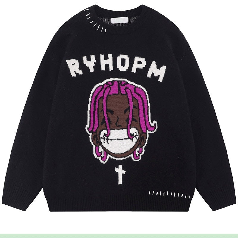 High Street Knitted Sweater Men Van Gogh Graffiti Print Sweaters Cotton Harajuku Loose Padded Pullover Women Streetwear Autumn