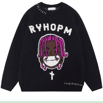 High Street Knitted Sweater Men Van Gogh Graffiti Print Sweaters Cotton Harajuku Loose Padded Pullover Women Streetwear Autumn