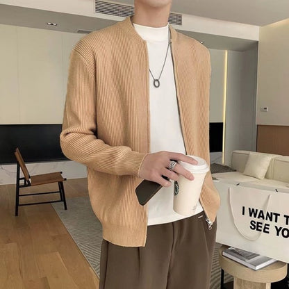 New Men's Sweaters Coat Fashion Solid Cardigan Men Knitted Sweater Jacket Loose Stand Collar Zip High Street Outwear