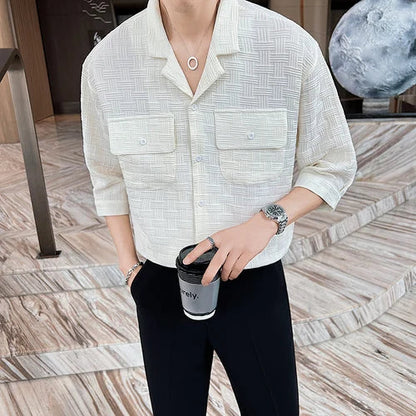 saferido  British Style Men Summer Plaid Casual With Half Sleeve Shirts/Male Slim Fit V-Neck Business Shirts Camisas Hombre S-3XL