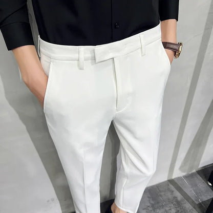 saferido Men Summer Business Formal Pant Solid Casual Korean Slim Fit Suit Pants Mens Wedding Social Office Trousers Plus Size 29-38