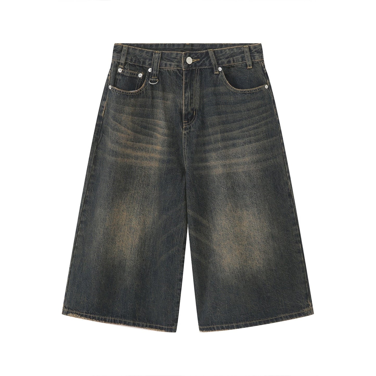 Korean Style Vintage Men's Jeans Summer Loose Male Wide Leg Knee Length Shorts New Washed Fashion Denim Trouser