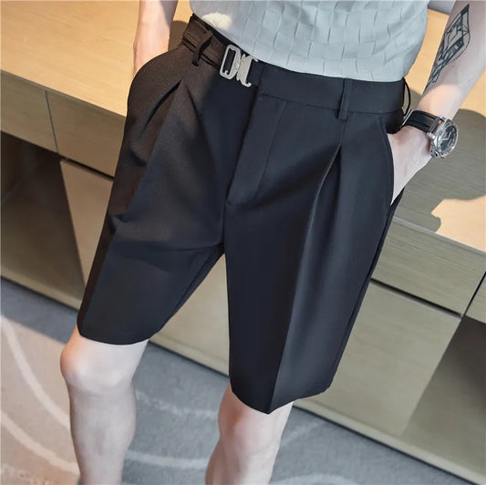 saferido Pleated Shorts Men Summer White Shorts Korean Fashion Casual Shorts Work Wear Clothes Breathable Comfort Slim Fit Bermudas