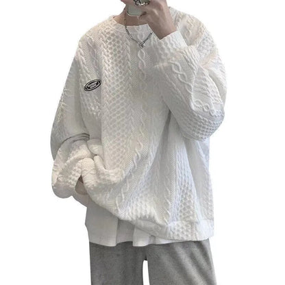Korean Men Harajuku Sweatshirts Hip Hop Solid Color Basic O Neck Oversized Pullovers Autumn Fashion Casual Long Sleeve Tops