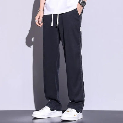 saferido Men's Summer Ice Silk Jeans/Male Elastic Waistline Loose and Comfortable Tencel Jeans Drawstring Korea Casual Trousers M-5XL