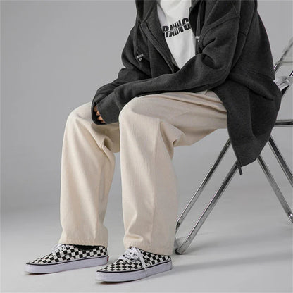 saferido Men's Corduroy Pants Trendy Brand Loose Straight Pants Korean Wide Leg Pants Couple Style Home Casual Pants Beige Black Brown