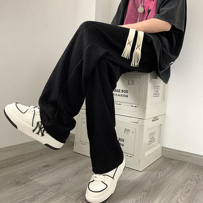 saferido Summer Pleated Pants Men Fashion Oversized Wide Leg Pants Men Japanese Streetwear Hip Hop Loose Straight Pants Mens Trousers