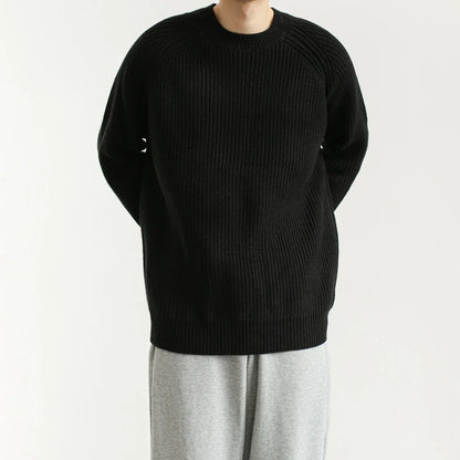 Autumn Clothing Men's Knitted Light Luxury Pullovers Sweater Casual Solid Color Vintage Loose O Neck Long Sleeve Knitwear New