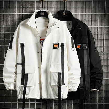 saferido New Ribbon Stand Collar Work Coat Men's Spring and Autumn Fried Street Personality Streamer Top Loose Large Size Jacket