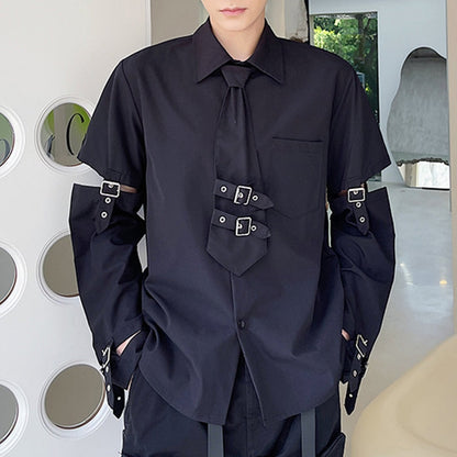 HOUZHOU Techwear Shirts Men Hip Hop Harajuku Darkwear Patchwork Button Up Tops Male Punk Long Sleeve Casual Japanese Streetwear