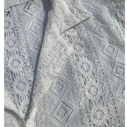 Men's Short-Sleeve Hollow-Out Lace Shirt Single Breasted Lapel Perspective  Shirt Top