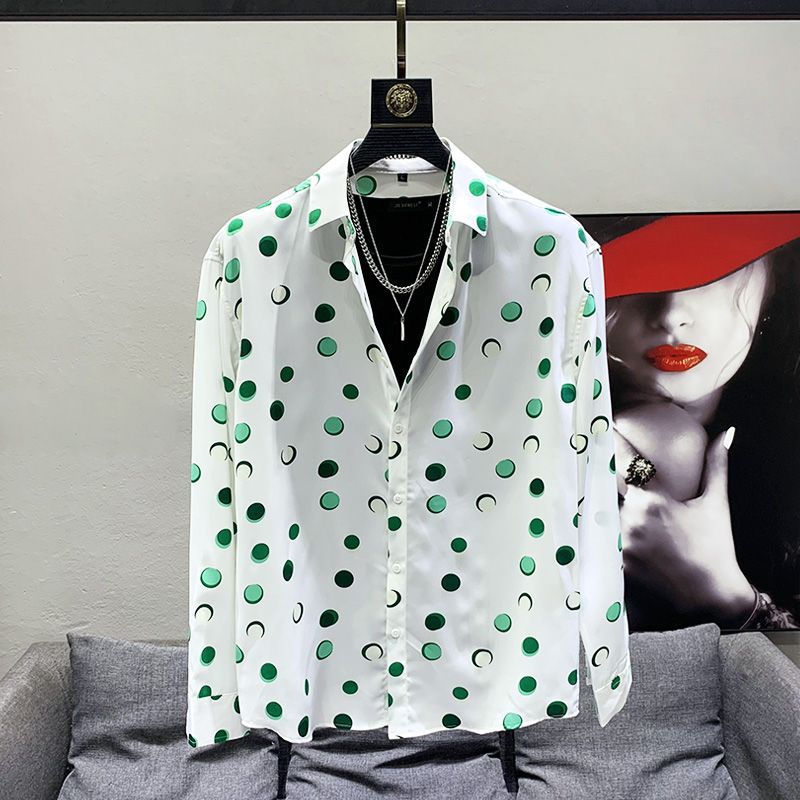 New Spring and Autumn Fashion Polo Collar Print Slim Fit Hanging Korean Version High End Fashion Casual Simple Men's Shirt