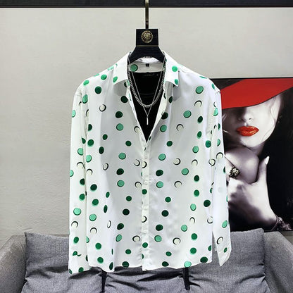 New Spring and Autumn Fashion Polo Collar Print Slim Fit Hanging Korean Version High End Fashion Casual Simple Men's Shirt