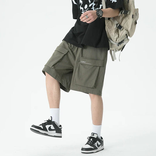saferido Sporty Casual Shorts Summer Oversize Big Pockets Street Classic Straight Wide Leg Pants Trend Elastic Waist Short Pants for Men