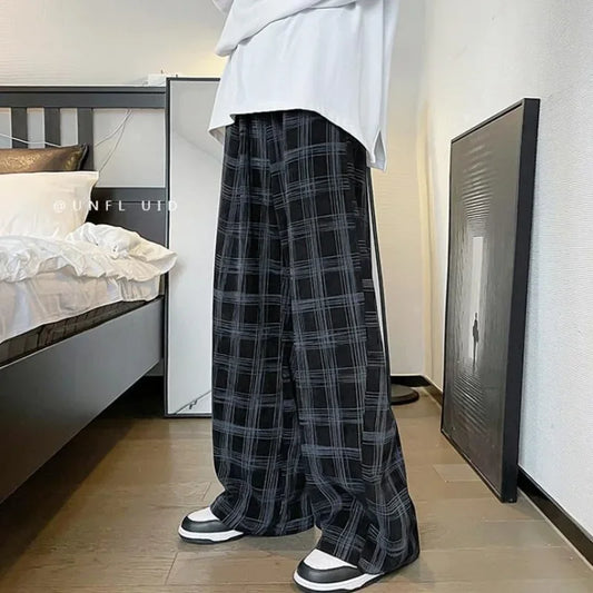 saferido Check Trend Plaid Baggy Trousers For Men Loose Classic Korean Style Designer Clothes Big Size Harajuku Fashion Casual Pants Man