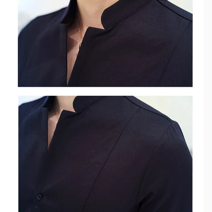 saferido  New Style Male Casual Dress Spring Long Sleeve Shirts/Men's High Quality Stand Collar Business Shirts/Plus Size S-5XL