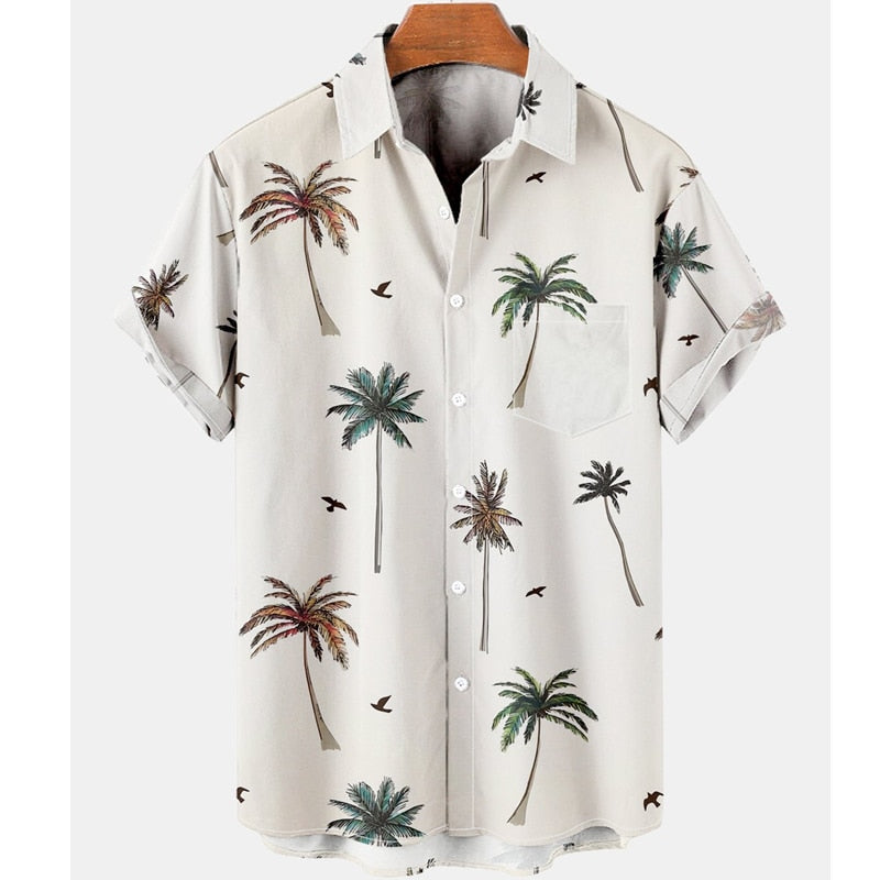 Harajuku Feather Hawaiian Men's Shirt Printed Short Sleeve Casual White Street Summer Beach Shirts For Men Clothing  Summer