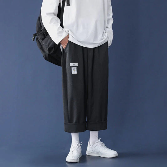 saferido Loose Trend Casual Pants Men Drape Straight Wide-leg Trousers Fashion Spring Summer Solid All-match Elastic Waist Cloth Overalls