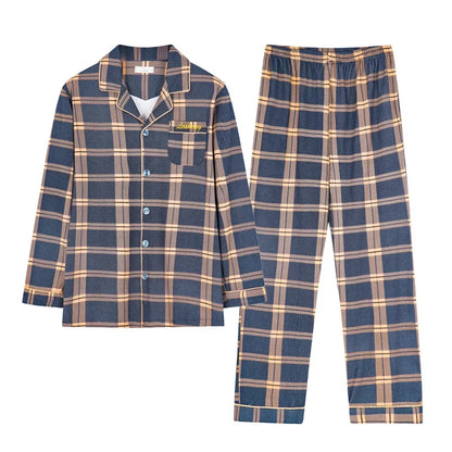 Men Pajamas Set Lounge Sleepwear Plaid Pyjamas Long Sleeve Spring Autumn Loungewear Male Homewear Home Clothes