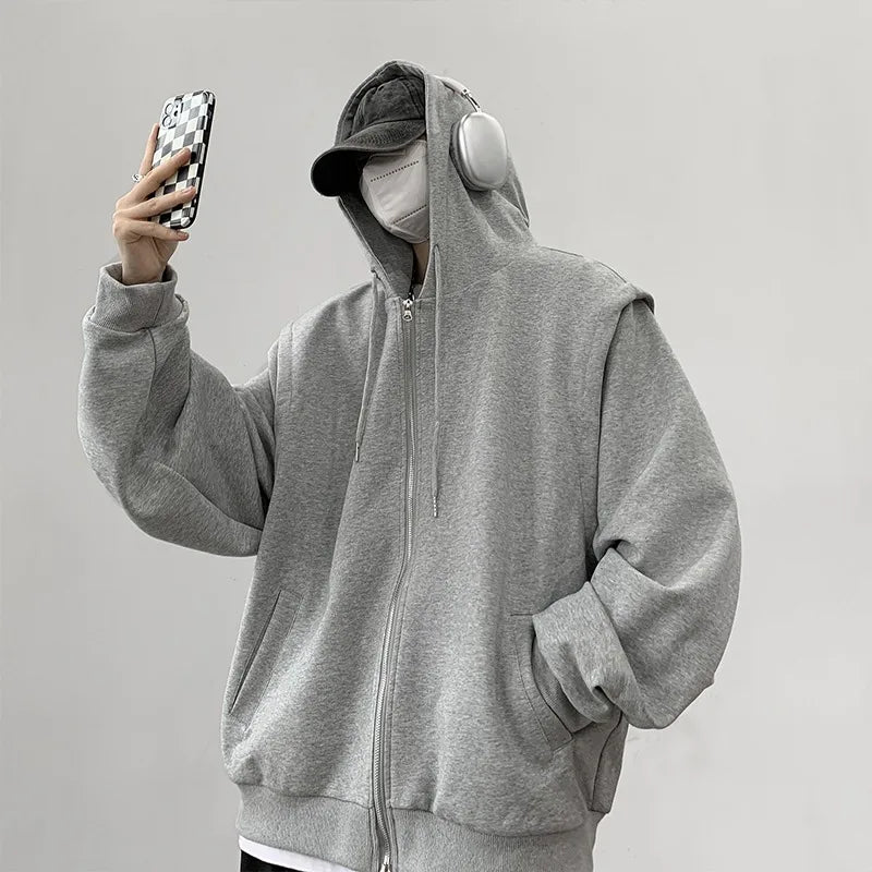 saferido Hooded Hoodies Men Solid Classic Outwear Korean Fashion American High Street Sweatshirts Teens Couples All-match Coats Trendy