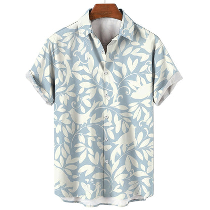 Summer Men's Clothing Plant Stripe Printing Casual Fashion Seaside Holiday Loose Short Sleeve Tops Mens Hawaii Shirts For Men