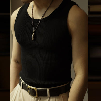 Casual Solid Knitted Tank Top Men Summer Fashion Ribbed Vest Mens Slim Fit Crew Neck Sleeveless Tops Man Clothes Streetwear