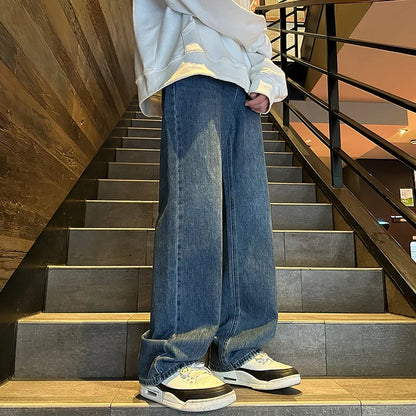 saferido Black/Blue Spring New Straight Jeans Men Women Wide Leg Denim Skateboard Trousers Fashion Boyfriend Pants Male