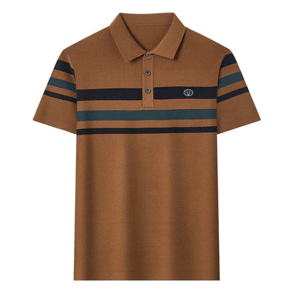saferido Fashion City Spring Men's POLO T-shirt Silk Velvet T-shirt Half Sleeve Padded Lapel Short Sleeve Short-Sleeved Polo Shirt