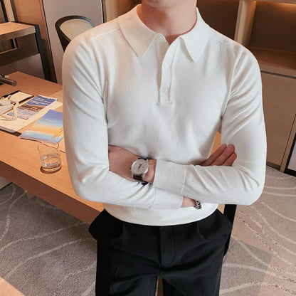 saferido  Men Spring High Quality Casual Knitting Shirts/Male Slim Fit Fashion Long Sleeve Polo Shirts Tops Plus Size S-3XL