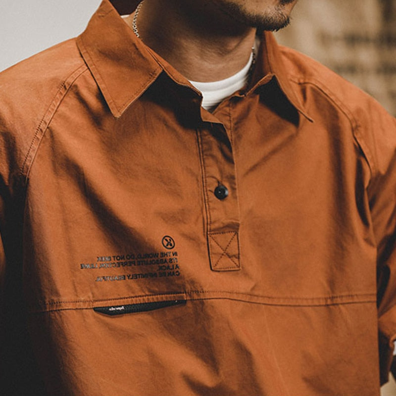 Vintage Cargo Shirts for Men Short Sleeve Summer Japanese Streetwear Hip Hop Cotton Retro Work Tops Male Safari Style