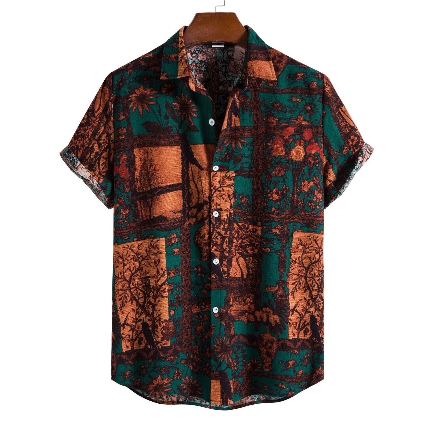 Mens Vintage Button Up Linen Shirts Slim Fit Short Sleeve Hawaiian Floral Shirt Men Casual Harajuku Streetwear Camisas Homme XXL
