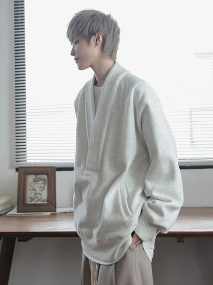 saferido Sweatshirts Men Oversize Pullovers Sweatshirt Male Vintage Casual Japanese Streetwear V-neck Autumn Winter