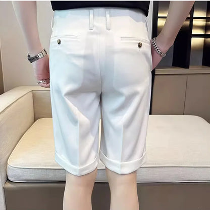 saferido British Style Summer Naples Straight Suit Shorts Men New Slim Fit Business Formal Knee Length Short Pants Hommes Streetwear