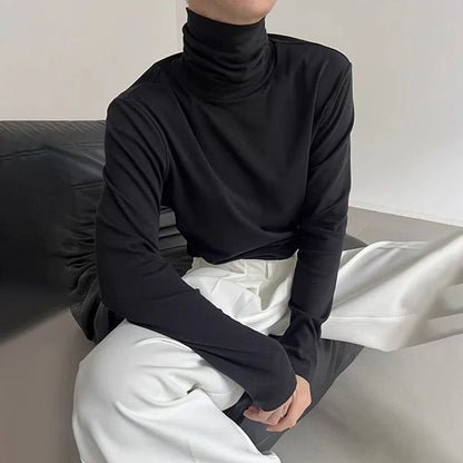 saferido Mens Casual Slim Shirt 2024 Spring New Genderless Fashion Shaping Solid Color High Collar Harajuku Bottoming T-Shirt Unisex