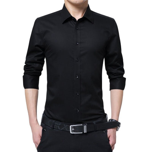 Men Fashion Blouse Shirt Long Sleeve Business Social Shirt Solid Color Turn-neck Plus Size Work Blouse Brand Clothes