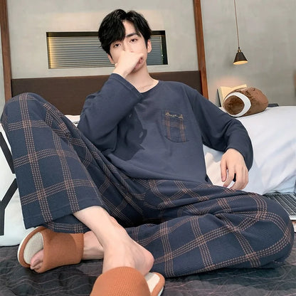 saferido Long Sleeve Pajamas Men's Spring New Cotton Plus Size Boys and Teenagers Can Wear Loungewear Outside