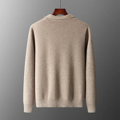 Men's Cardigan 100% Merino Wool Knitted Zippered Jacket  Autumn and Winter Thickened Long Sleeved Men's Sweater Lapel Shirt