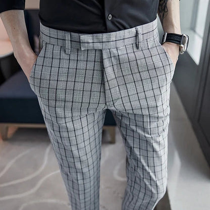 saferido Formal Pants Men Trousers British Style Mens Plaid Pant Pantalon Costume Spring Autumn Plaid Casual Dress Pants Men Social