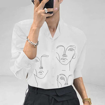 Stylish Simple Style New Men Blouse Casual Party Shows Male Loose Fashionable Face Printing Streetwear Shirts Tops