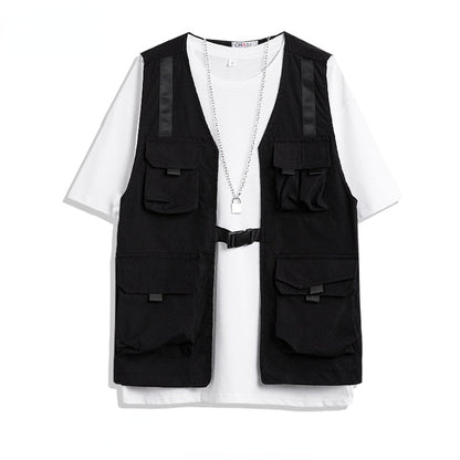 Men's Shorts Set Tank Top Men Cargo Punk Rave Vest Male Shirt Streetwear Hip Hop Hippie Men Clothing Pockets