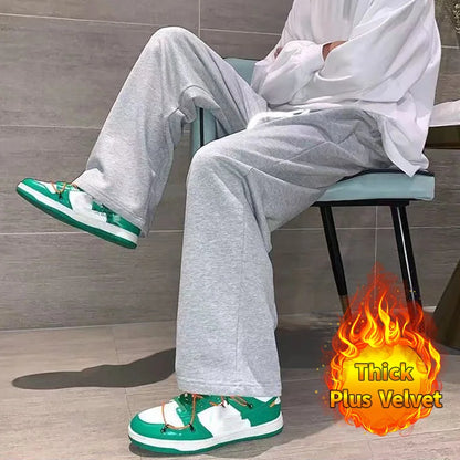 saferido Black Men's Sweatpants Loose Straight Casual Mopping Pants Spring Solid Color Versatile Oversized Wide Leg Sports Trousers 3XL