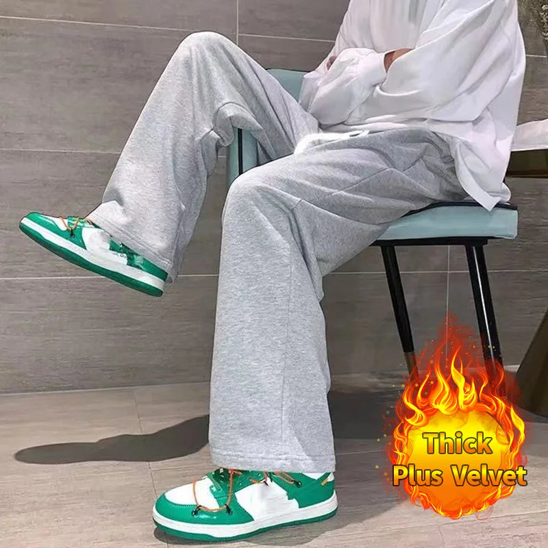 saferido Black Men's Sweatpants Loose Straight Casual Mopping Pants Spring Solid Color Versatile Oversized Wide Leg Sports Trousers 3XL