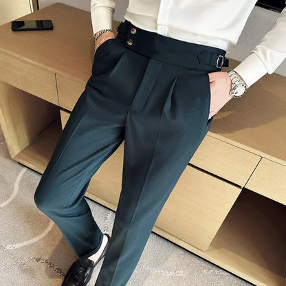 saferido  Spring Summer Men's Casual Pants Suit Pant Slim Fit Work Elastic Waist Jogging Trousers Male Black Grey Plus Size 29-36